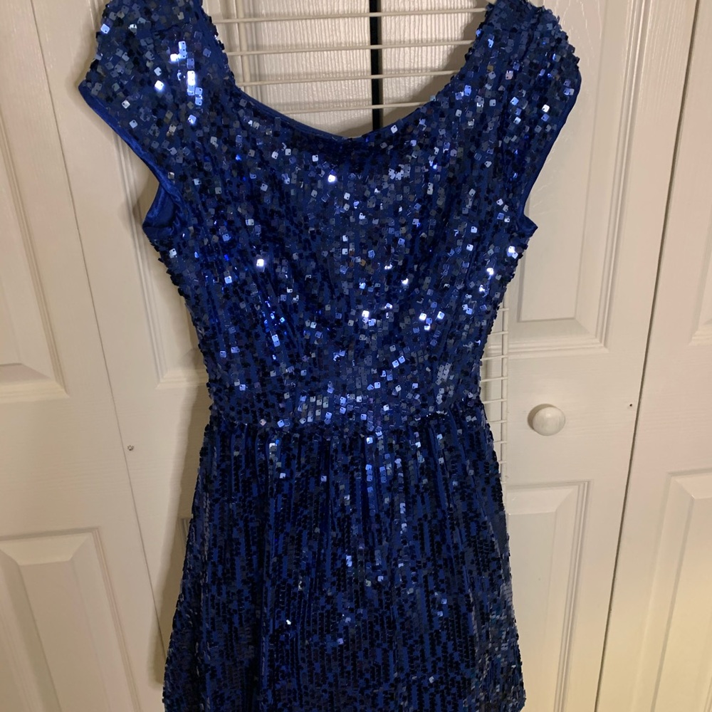 Blue sequin mini dress